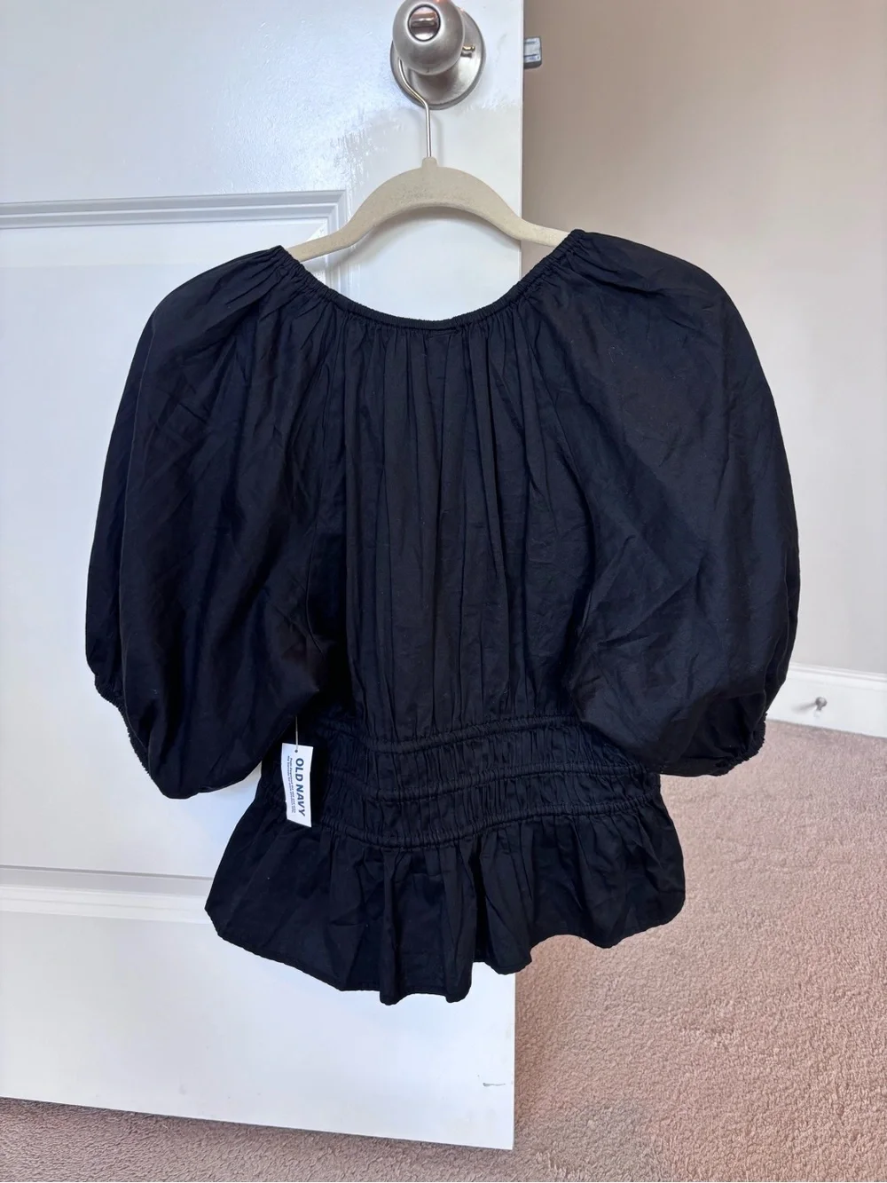 Old Navy Black Peasant Top with Smocked Waist